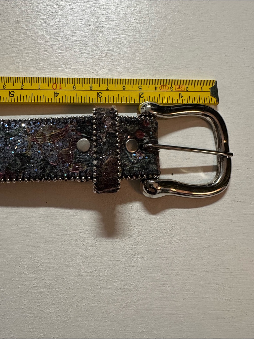 Multicolor Glitter Floral Women's Bonded Leather Belt with Silver Buckle, 30-33”